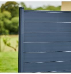 Aluminum Privacy Fence Kit Full Slats L 2.09m x H 0.515m Anthracite Gray to Set in Concrete (Posts Included)