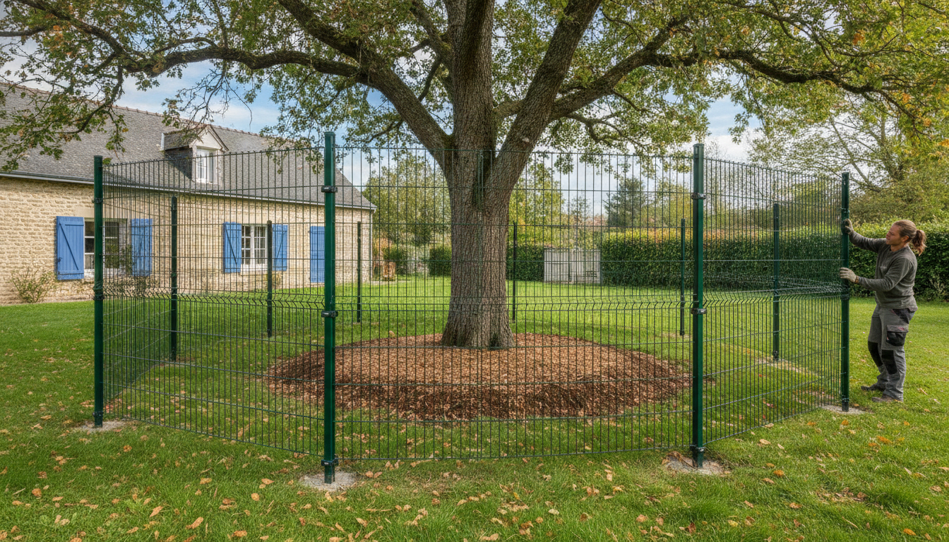 How to install a rigid fence around an existing tree?